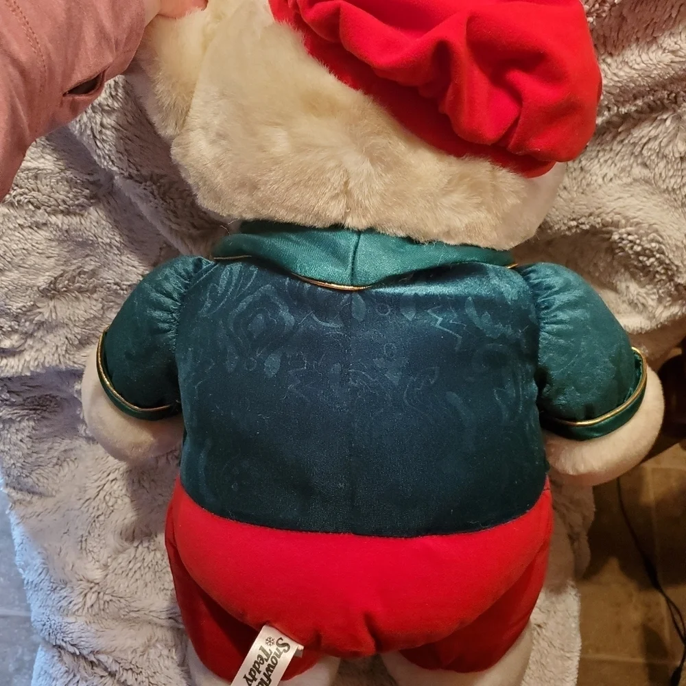 Snowflake Teddy Bear 2001 White Boy Red Green Velvet Holiday Outfit with Bow Tie